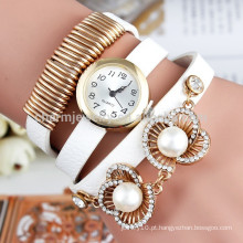 Relógios de pulso da pérola da forma das mulheres novas 2015, relógios de forma das senhoras do relógio de quartzo do encanto Relógio de pulso ocasional da pulseira de couro BWL014